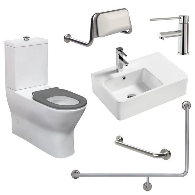 Fienza CARE4LL CARE4LR Delta Accessible Care Kit with Left Hand 90° Degrees Rail - Back-To-Wall Toilet