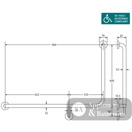 Fienza CARE4LL CARE4LR Delta Accessible Care Kit with Left Hand 90° Degrees Rail - Back-To-Wall Toilet