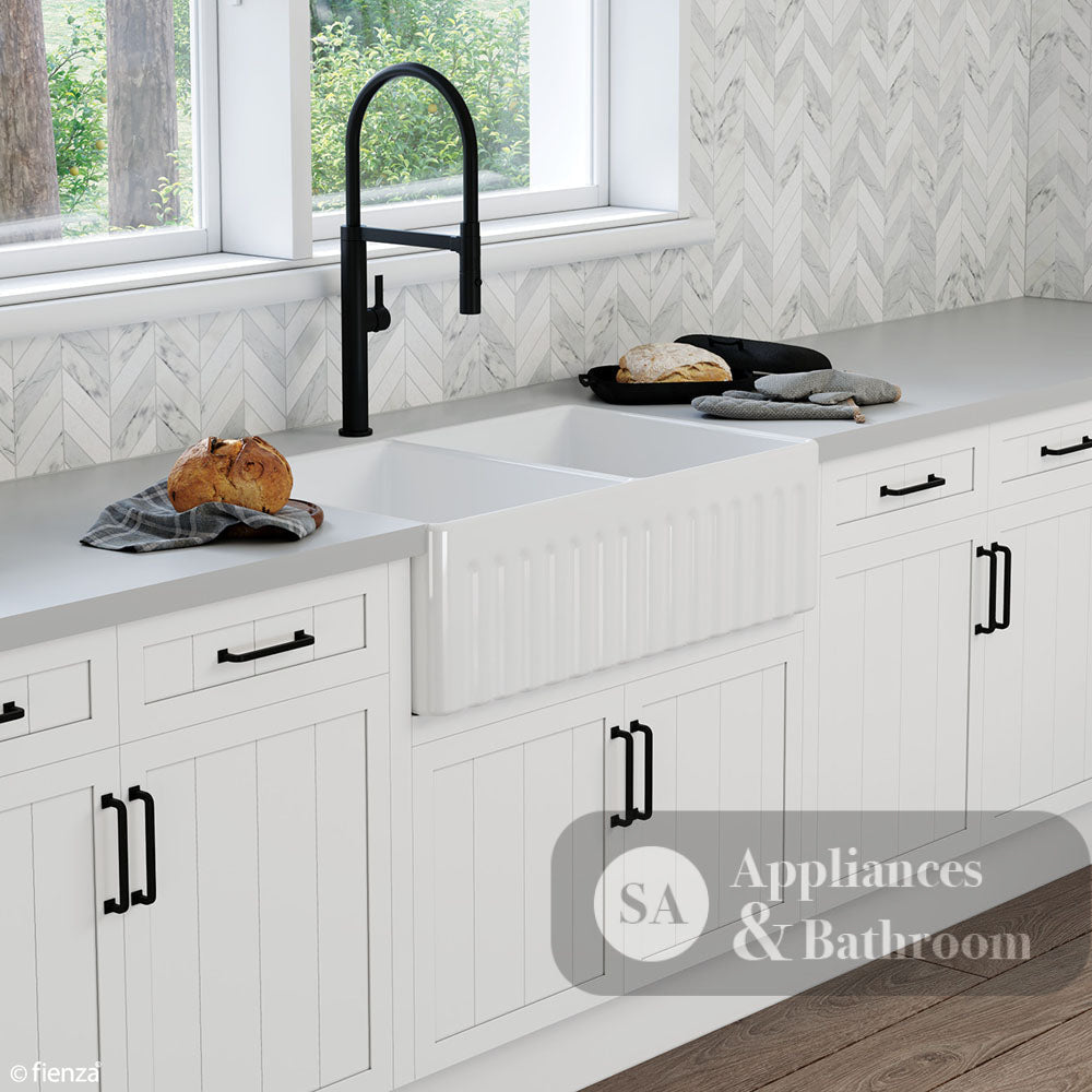 Fienza Charlton 68702 Double Butler Sink 838x483x254mm White - Butler Kitchen Sinks