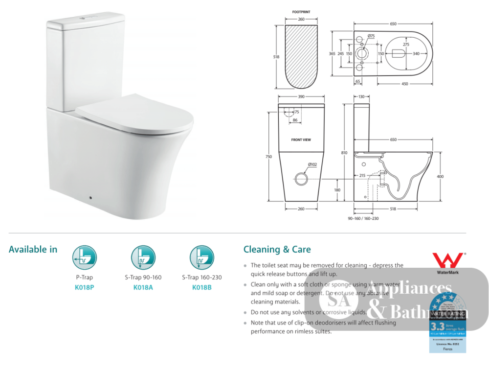 Fienza Chloe Back-to-Wall Toilet Suite - Back to Wall Suites