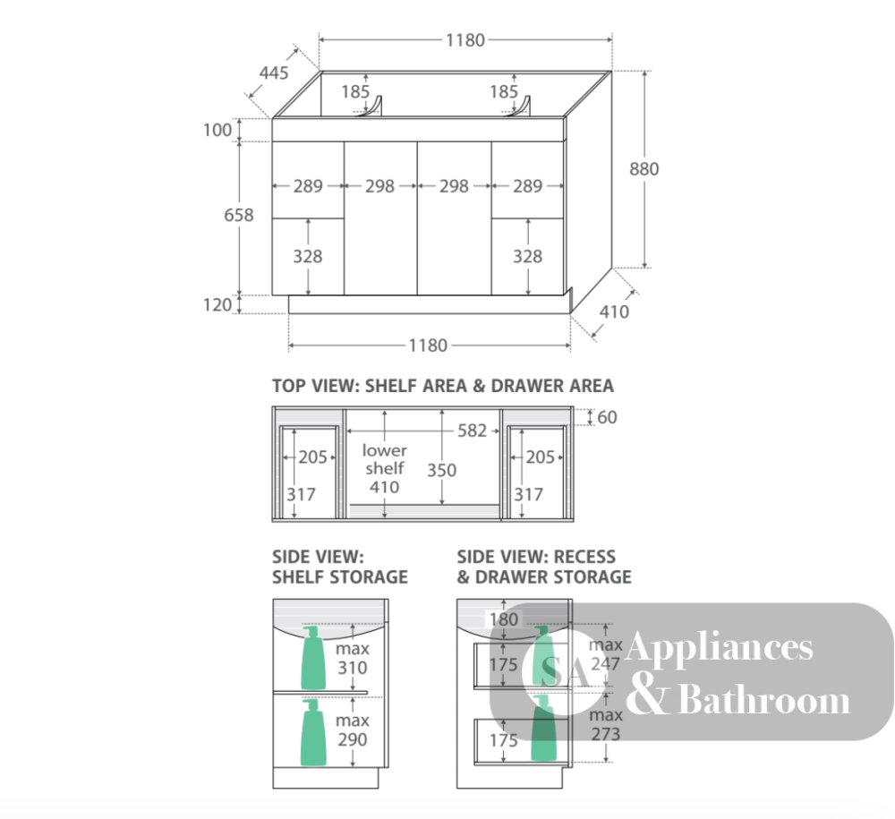 Fienza CIT120NKW Citi 1200mm Sink & Vanity on Kickboard - Laundry Cabinets