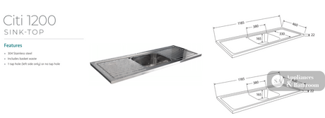 Fienza CIT120NKW Citi 1200mm Sink & Vanity on Kickboard - Laundry Cabinets