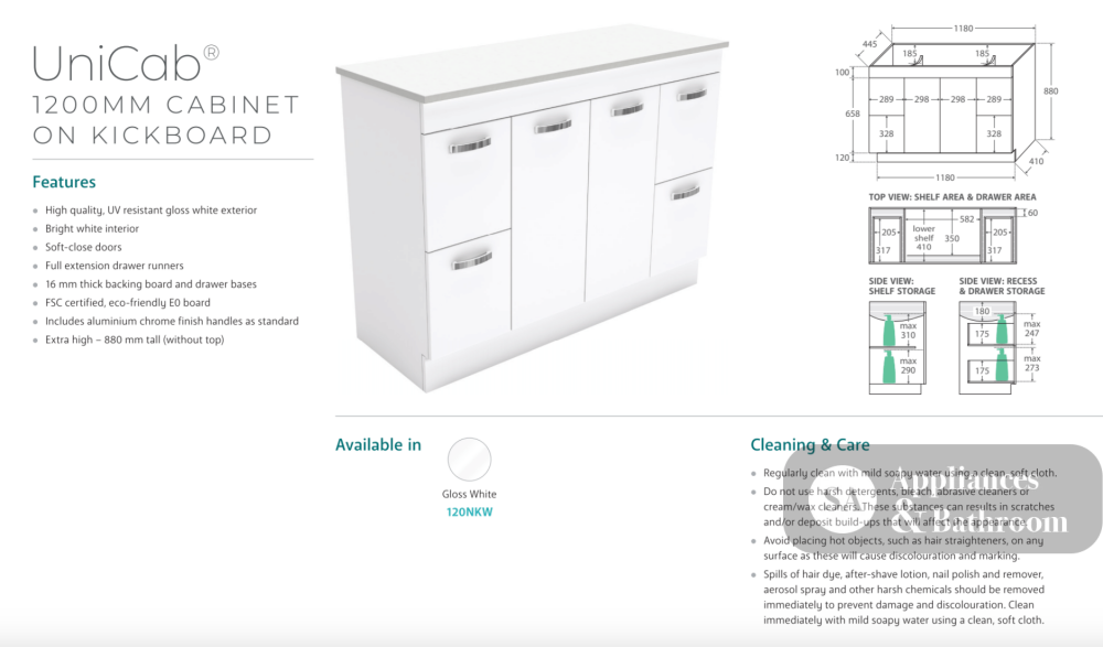 Fienza CIT120NKW Citi 1200mm Sink & Vanity on Kickboard - Laundry Cabinets