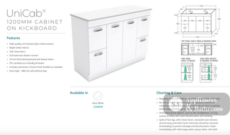 Fienza CIT120NKW Citi 1200mm Sink & Vanity on Kickboard - Laundry Cabinets