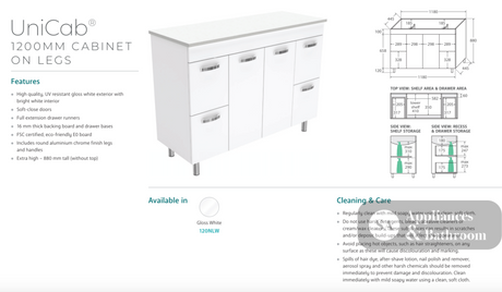 Fienza CIT120NLW Citi 1200mm Sink & Vanity on Legs - Laundry Cabinets