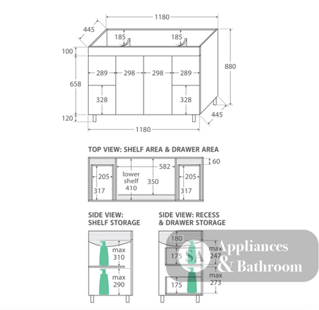 Fienza CIT120NLW Citi 1200mm Sink & Vanity on Legs - Laundry Cabinets
