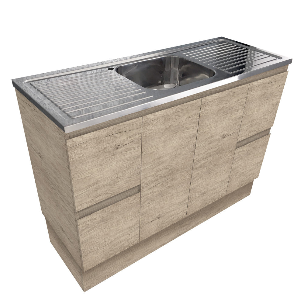 Fienza CIT120SK-0 1200mm Citi Sink & Edge Vanity On Kick Solid Doors No Taphole Scandi Oak - Laundry Cabinets