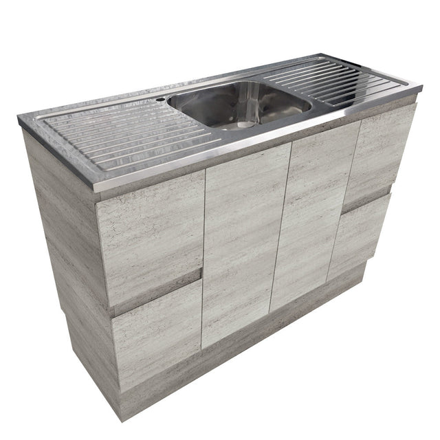 Fienza CIT120XK-0 1200mm Citi Sink & Edge Vanity On Kick Solid Doors No Taphole Industrial Edge - Laundry Cabinets