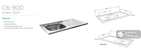 Fienza CIT90NKWR Citi 900mm Sink & Vanity on Kickboard - Laundry Cabinets