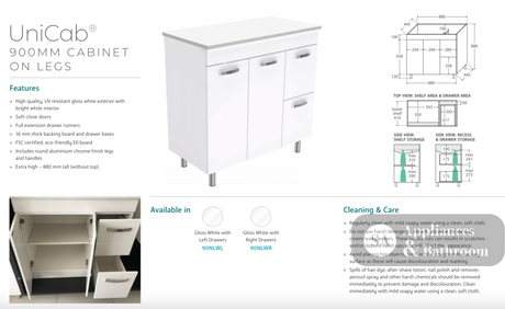 Fienza CIT90NLW Citi 900mm Sink & Vanity on Legs - Laundry Cabinets