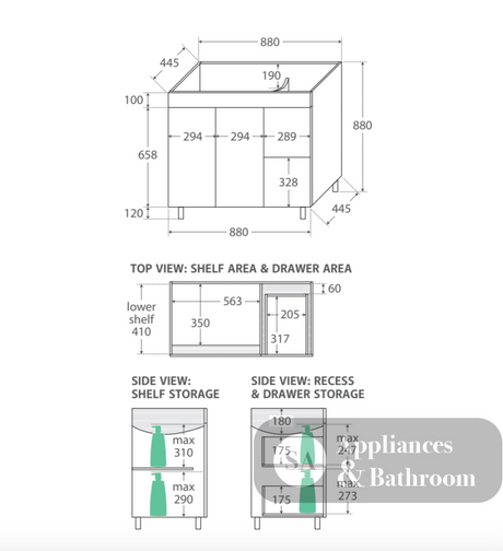Fienza CIT90NLW Citi 900mm Sink & Vanity on Legs - Laundry Cabinets