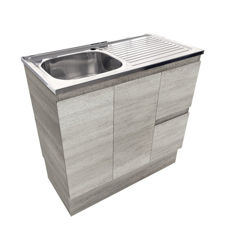 Fienza CIT90XKR-0 900mm Citi Sink & Edge Vanity On Kick Solid Doors Right Hand Drawers No taphole Industrial Edge