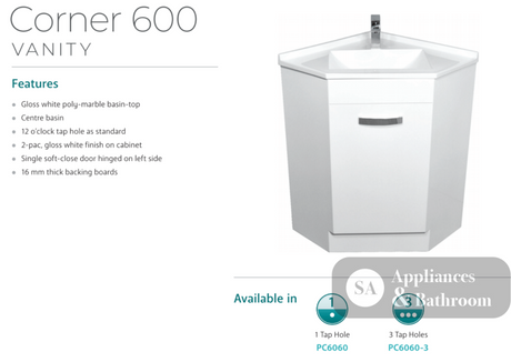 Fienza Corner 600 Pc6060 White Vanity Unit - Special Order Units