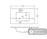 Fienza Crystal Pure 750Mm Sc75Zl Undermount Stone Top Wall Hung Vanity Unit Fingerpull Left Drawers