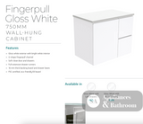 Fienza Crystal Pure 750Mm Sc75Zl Undermount Stone Top Wall Hung Vanity Unit Fingerpull Left Drawers