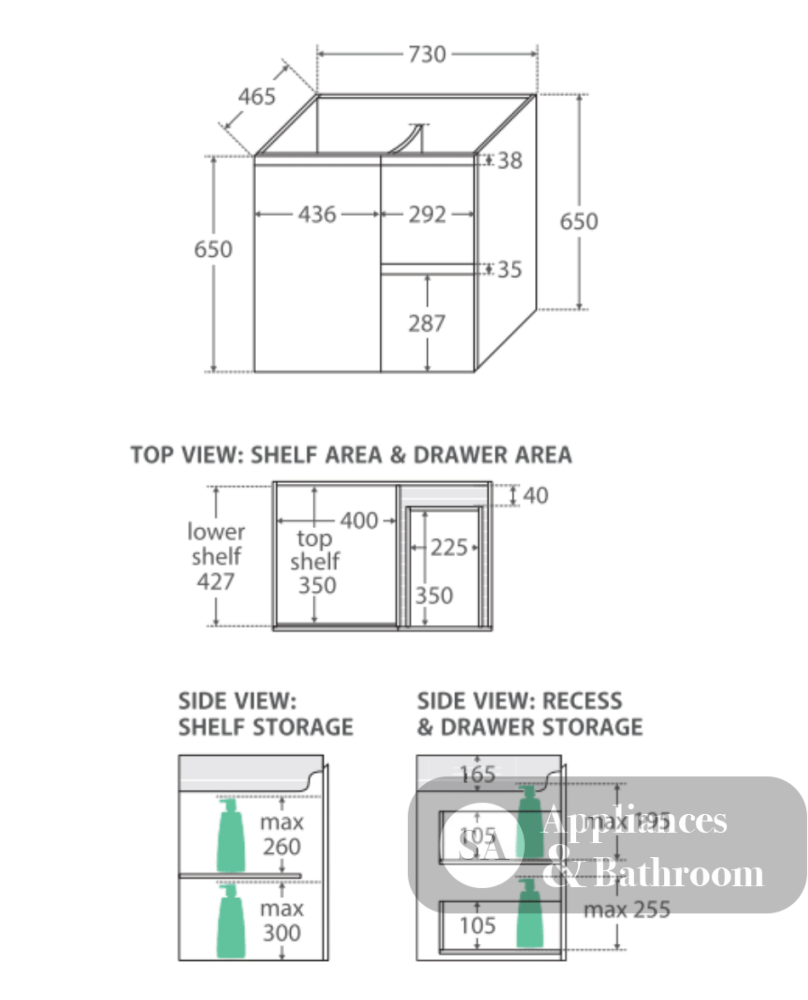 Fienza Crystal Pure 750Mm Sc75Zl Undermount Stone Top Wall Hung Vanity Unit Fingerpull Left Drawers