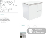 Fienza Crystal Pure 750Mm Sc75Zr Undermount Stone Top Wall Hung Vanity Unit Fingerpull Right Drawers