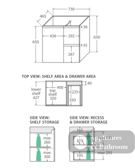 Fienza Crystal Pure 750Mm Sc75Zr Undermount Stone Top Wall Hung Vanity Unit Fingerpull Right Drawers