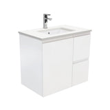 Fienza Crystal Pure 750Mm Sc75Zr Undermount Stone Top Wall Hung Vanity Unit Fingerpull Right Drawers