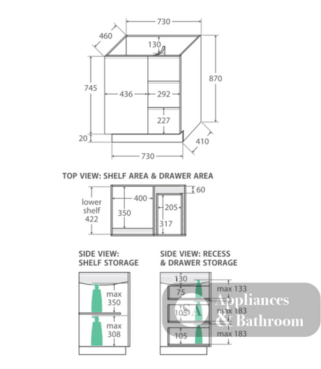 Fienza Crystal Pure Sc75Cl 750Mm Undermount Stone Top Fingerpull Vanity Unit With Kickboard Left