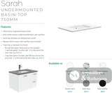 Fienza Crystal Pure Sc75Cl 750Mm Undermount Stone Top Fingerpull Vanity Unit With Kickboard Left