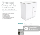 Fienza Crystal Pure Sc75Cr 750Mm Undermount Stone Top Fingerpull Vanity Unit With Kickboard Left