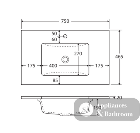 Fienza Crystal Pure Sc75Fl 750Mm Undermount Stone Top Fingerpull Wall Hung Vanity Unit Left Drawers