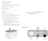 Fienza Crystal Pure Sc75Fl 750Mm Undermount Stone Top Fingerpull Wall Hung Vanity Unit Left Drawers