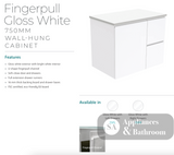 Fienza Crystal Pure Sc75Fl 750Mm Undermount Stone Top Fingerpull Wall Hung Vanity Unit Left Drawers
