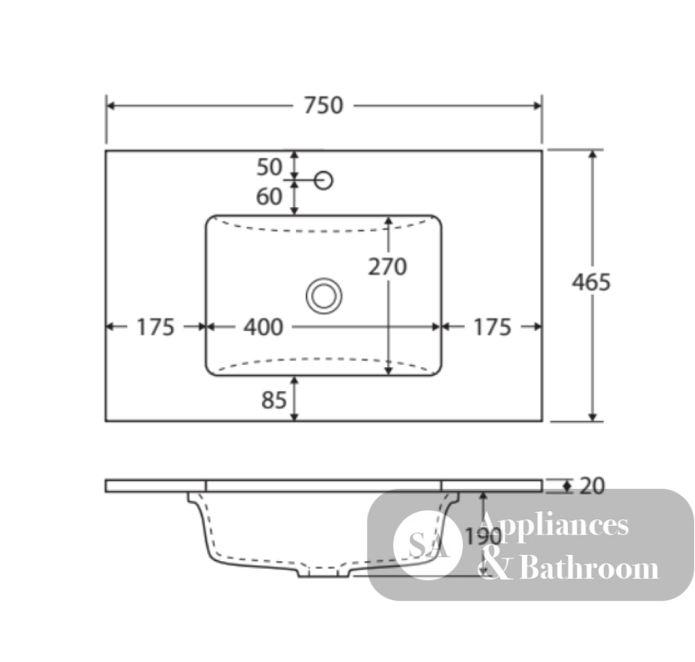 Fienza Crystal Pure Sc75Fr 750Mm Undermount Stone Top Fingerpull Wall Hung Vanity Unit Right Drawers