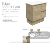 Fienza Crystal Pure Sc75Skl 750Mm Undermount Stone Top Vanity Unit Edge Scandi Oak Left Drawers With