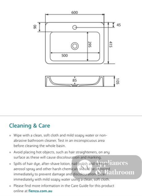 Fienza CSB010-3 Rondo 600mm 3 Tap Hole Cast Stone Above Counter Basin Matte White - Basins
