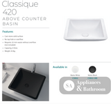 Fienza CSB02 Classique 420mm Above Counter Solid Surface Basin Matte White - Basins