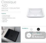 Fienza CSB02-MB Classique Above Counter Solid Surface Basin Matte Black - Basins