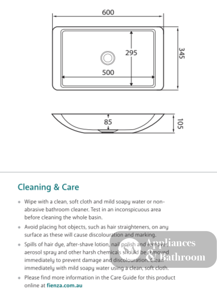 Fienza CSB03-MB Classique 600mm Above Counter Solid Surface Basin Matte Black - Basins