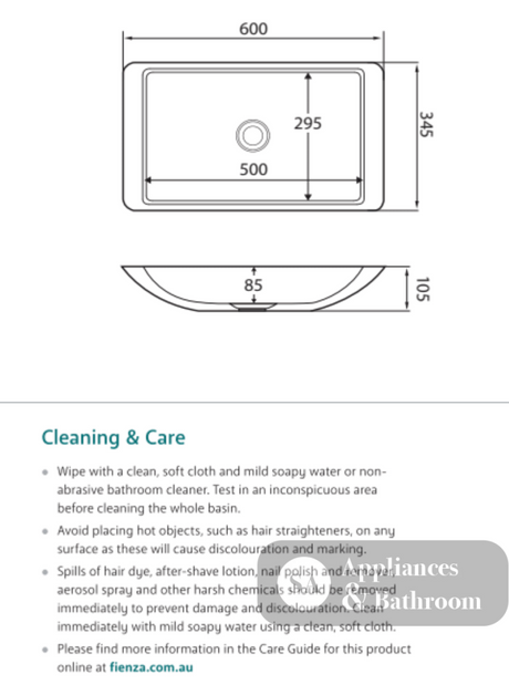 Fienza CSB03-MB Classique 600mm Above Counter Solid Surface Basin Matte Black - Basins