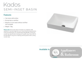 Fienza CSB05 Kados Semi Inset Cast Stone Basin White - Basins