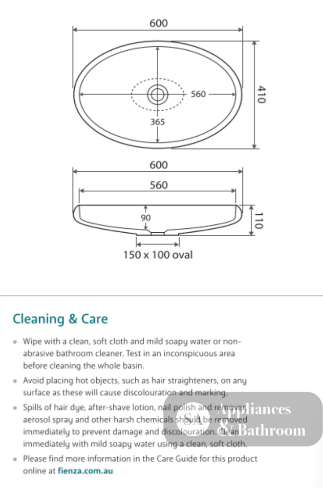 Fienza CSB088 Antonia Cast Stone Solid Surface Basin Matte White - Basins