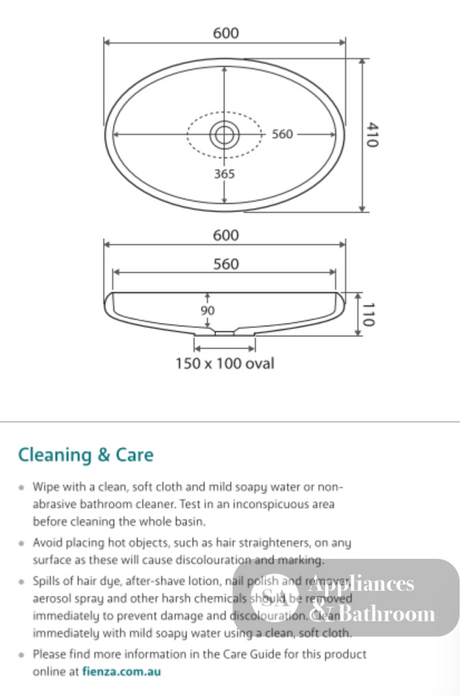 Fienza CSB088 Antonia Cast Stone Solid Surface Basin Matte White - Basins