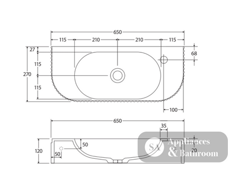 Fienza CSB310-1 Minka Solid Surface Wall Basin 1 Tap Hole - Basins