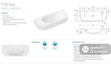 Fienza CSB310-1 Minka Solid Surface Wall Basin 1 Tap Hole - Basins