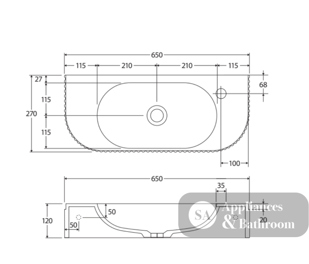 Fienza CSB310 Minka Solid Surface Wall Basin No Tap Hole - Basins