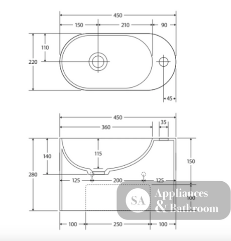 Fienza CSB311-1 Ari Cast Stone Wall Basin One Tap Hole - Basins