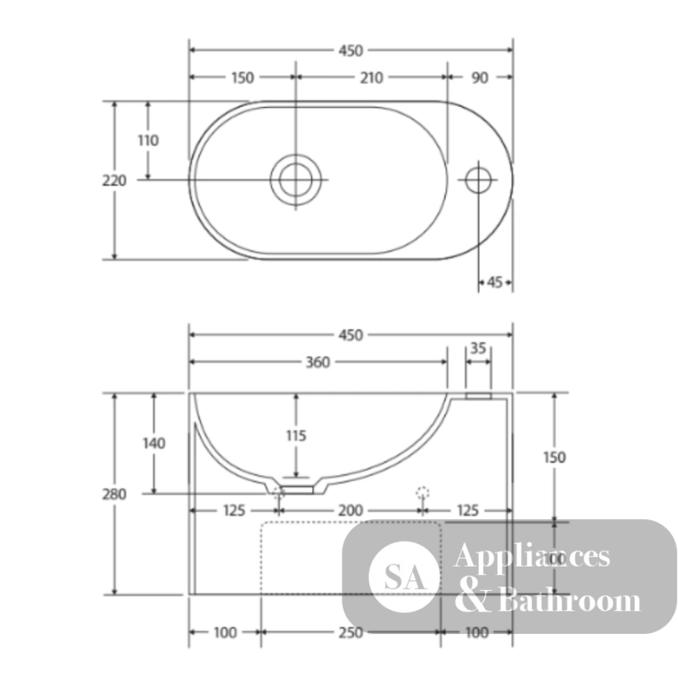 Fienza CSB311 Ari Cast Stone Wall Basin No Tap Hole - Basins