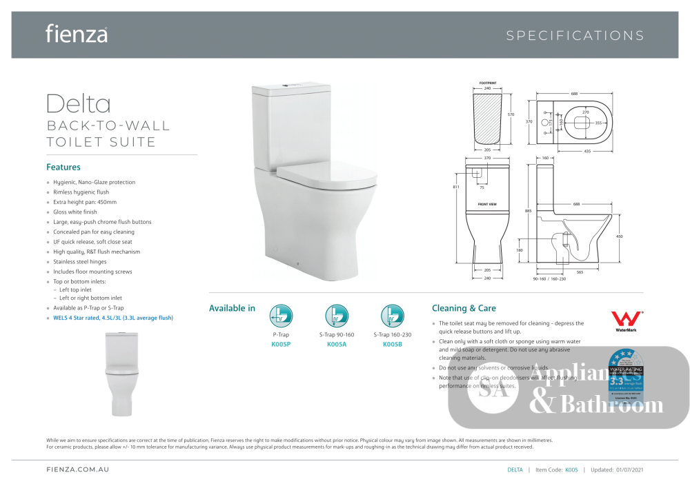 Fienza Delta Back-to-Wall Suite - Back to Wall Suites