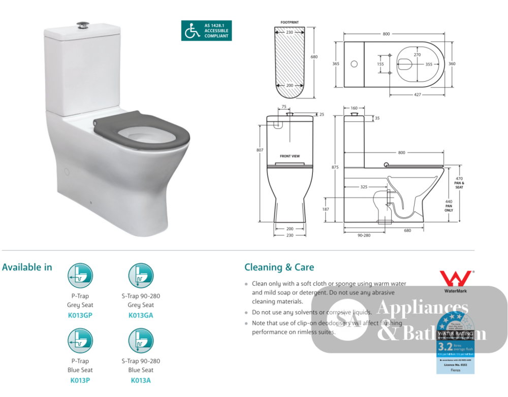 Fienza Delta Care Back-to-Wall Toilet Suite White Seat - Slim Buttons - Back to Wall Suites