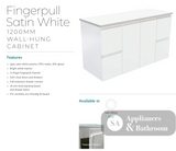 Fienza Dolce 1200Mm Tcl120Z Fingerpull Wall Hung Vanity Satin White - Special Order Units