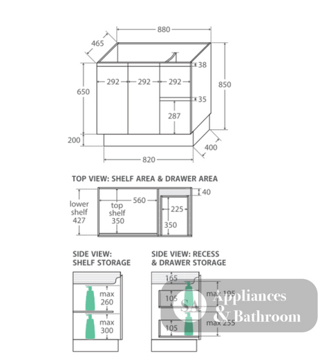 Fienza Dolce Black Tcl90Zbkl 900Mm Vanity With Kickboard Left Drawers - Special Order Units