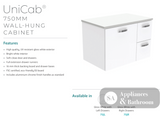 Fienza Dolce Ceramic Tcl75Jl 750Mm White Wall Hung Vanity With Handles Left Hand Drawers - Special