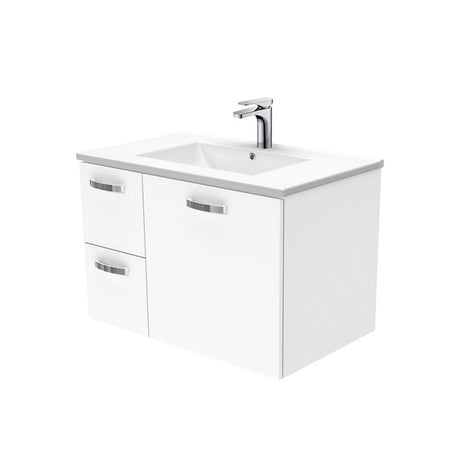 Fienza Dolce Ceramic Tcl75Jl 750Mm White Wall Hung Vanity With Handles Left Hand Drawers - Special